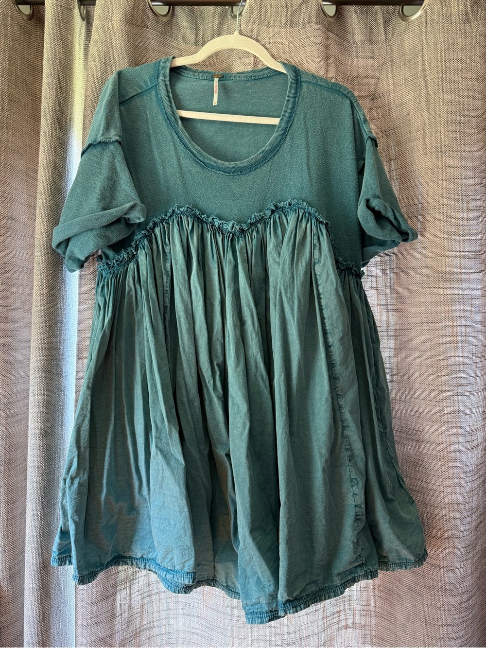 Free People Teal Gathered Peplum Tee